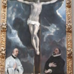 エルグレゴ、キリストの磔刑と2人の寄進者、縦長にデホルメされている