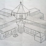 聖シメオン教会　ガイドさんが説明してくれた教会の想像図。バジリカ様式４つのの翼が伸び、全体がギリシャ正教の正十字になっている