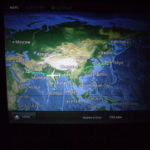 フライトルート　上海の上空を通過、インドのつけ根を横断してドーハに行く