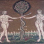 アダムとイヴ　ヘビに唆されて禁断の木の実を食べる
