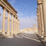 列柱道路　 ホーム パルミラの象徴、柱の中ほどの出っ張りにはパルミラの軍人や貴族、隊商の長などの像が置かれていた。そばで見ると圧倒的な迫力がある