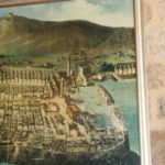 フランシスコ会修道院　ドゥブロブニク旧市街の模型、ミンチェタ要塞や聖イヴァン要塞が見える、当時は城壁の内側に港があったようだ